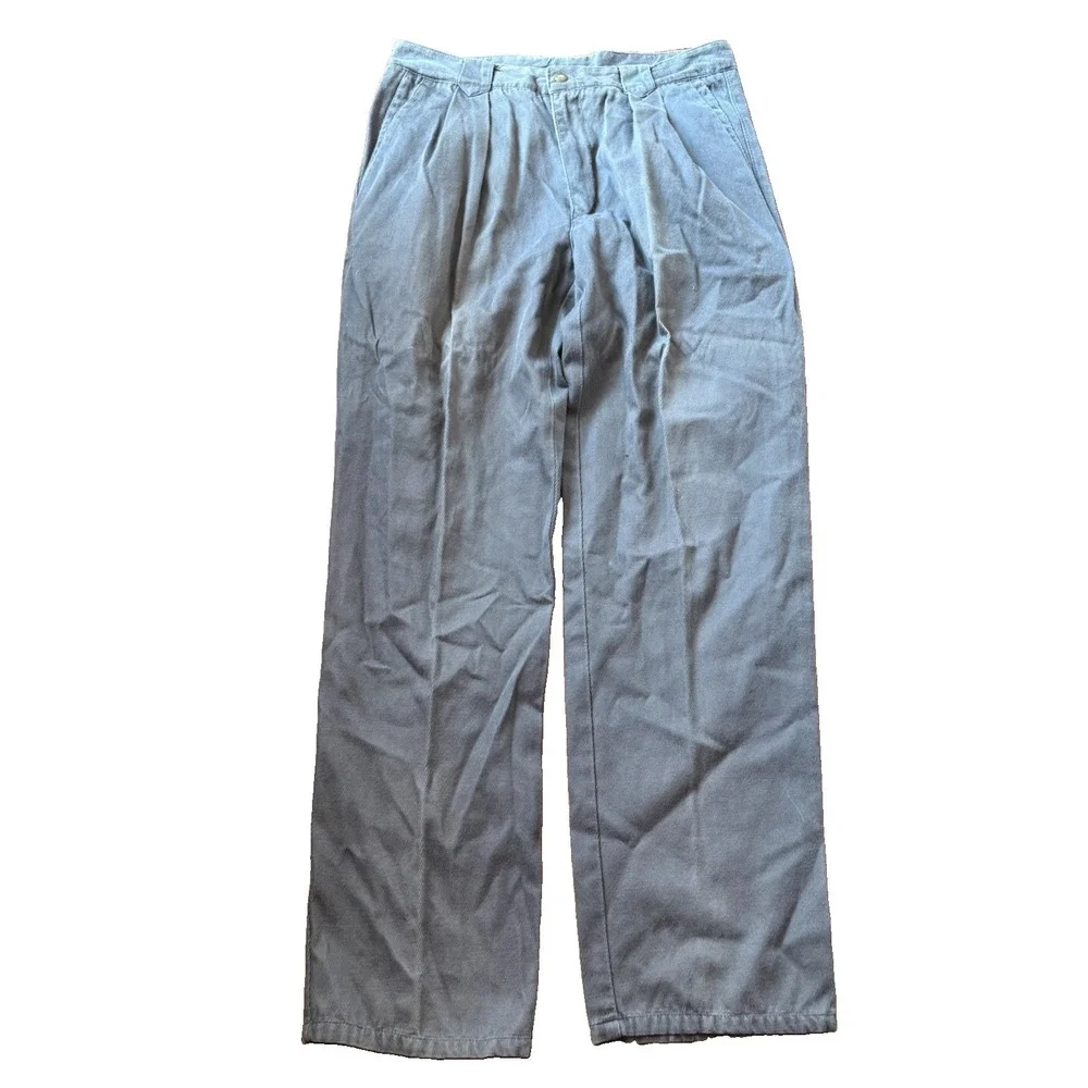 Vintage Eddie Bauer Pleated Cotton Trousers Pants 34x32 Gray Men's